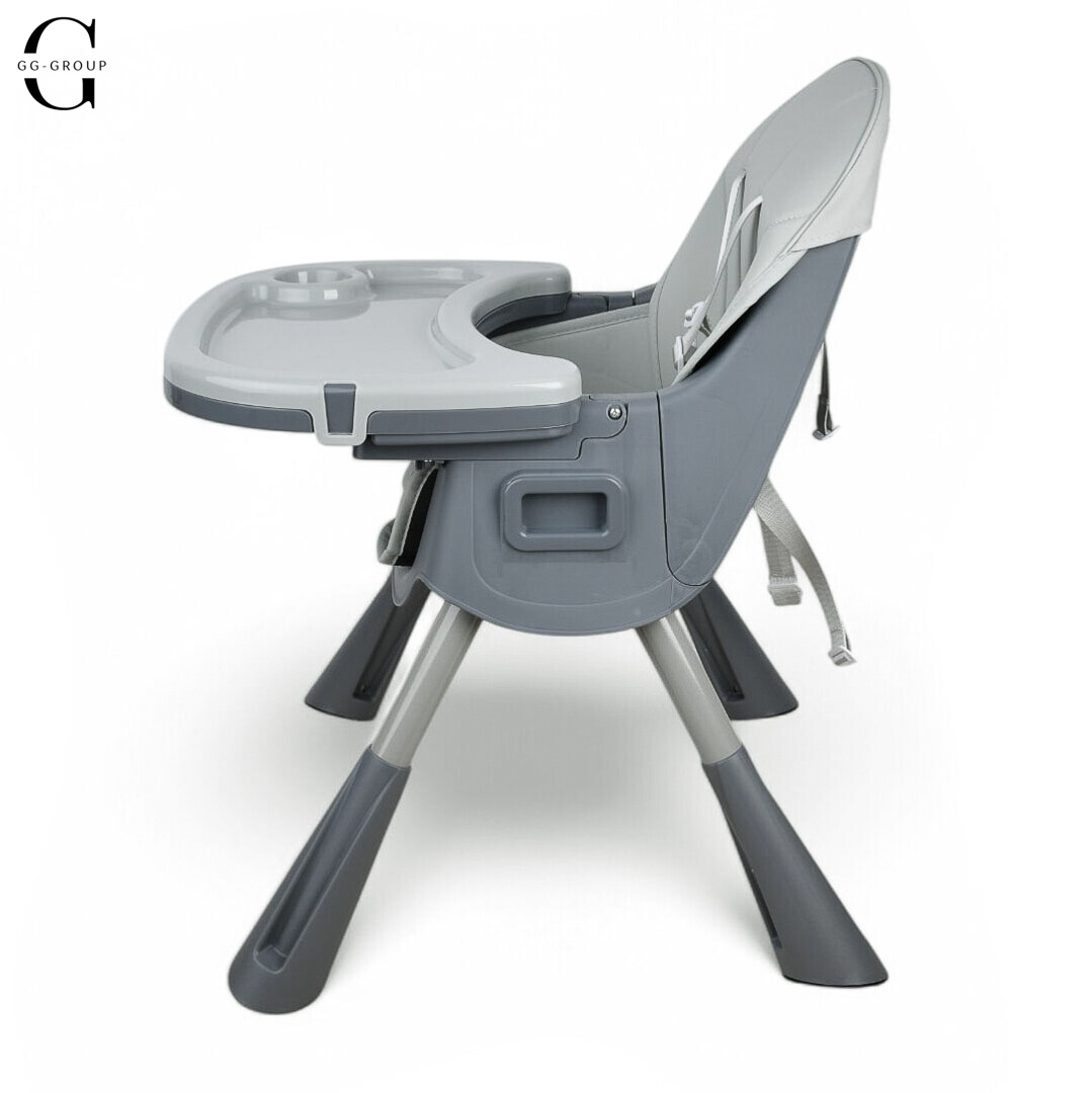 Стульчик для кормления BAMBI M 5722 Gray, регулируемый, съемный столик, 5-точечный ремень, колеса, экокожа